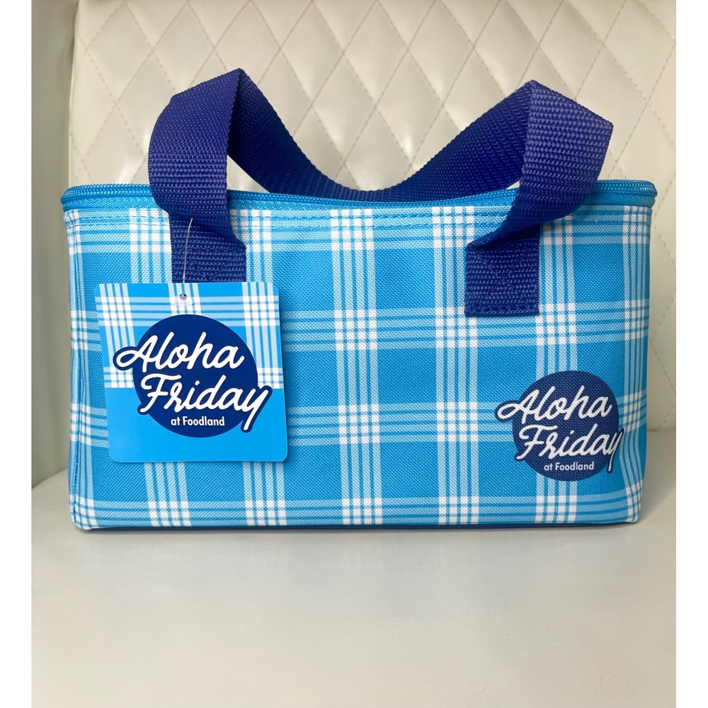 Aloha Friday at Foodland Blue Plaid Insulated Lunch Bag Cooler Tote NWT